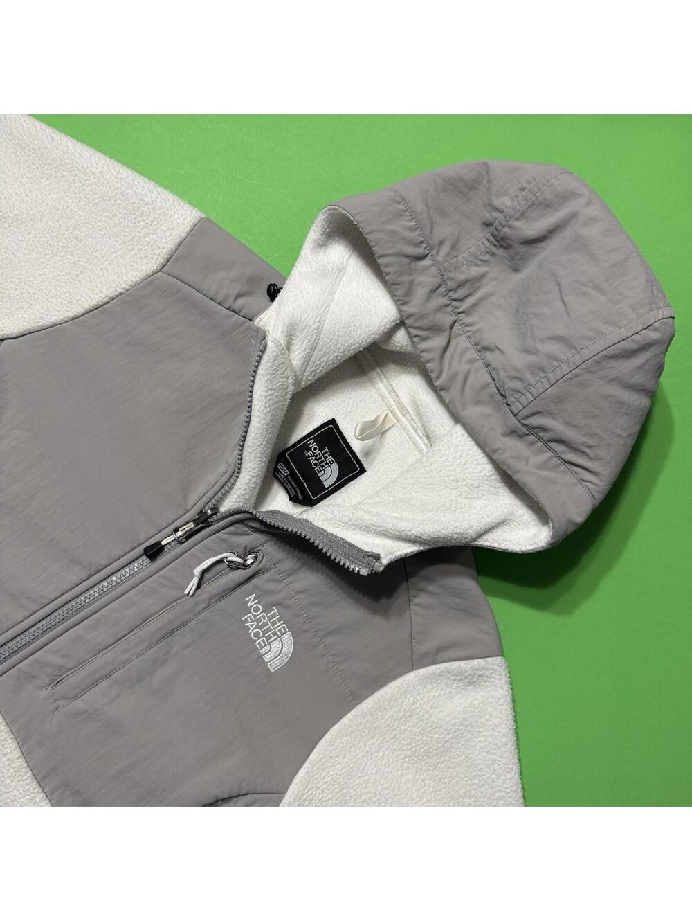 The North Face Fleece Softshell Polartec Hooded Denali Jacket Gray White Women